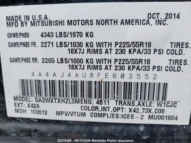Mitsubishi Rvr Gt 2015 4A4AJ4AU8FE603552 Image 9