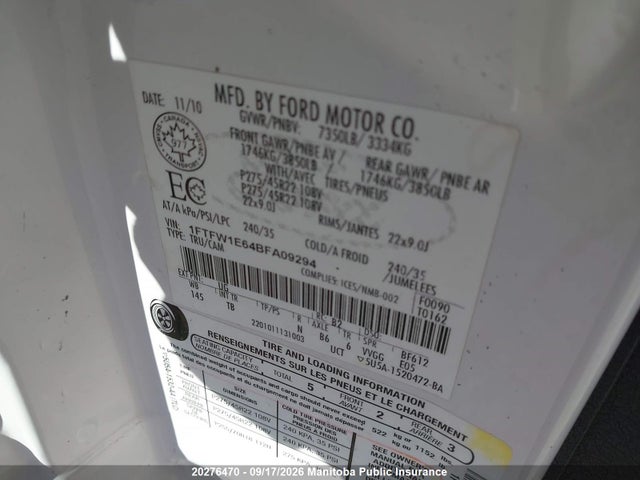 Aukcja sprzedaży 2011 Ford F150 Supercrew, vin: 1FTFW1E64BFA09294, numer aukcji: 20276470