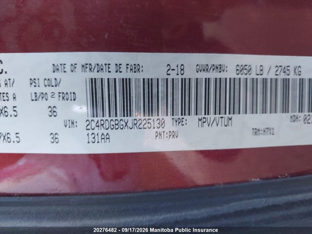 2C4RDGBGXJR225130 Dodge Grand Caravan Sxt