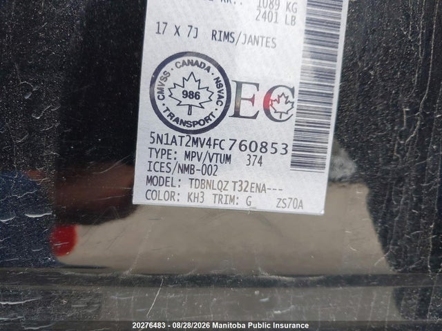 Продажа на аукционе авто 2015 Nissan Rogue S/sl/sv, vin: 5N1AT2MV4FC760853, номер лота: 20276483