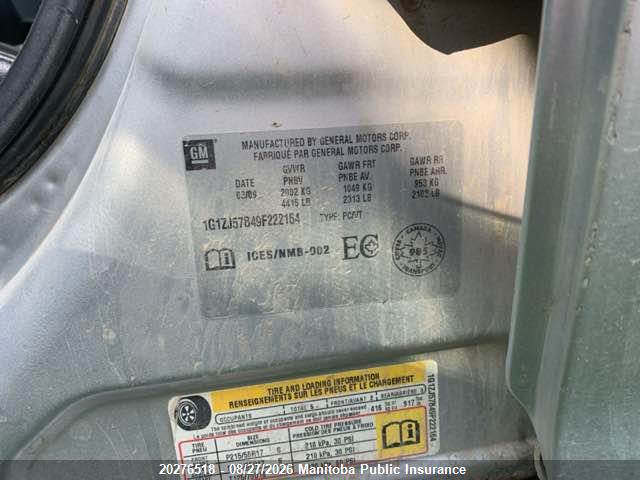 Продаж на аукціоні авто 2009 Chevrolet Malibu Lt, vin: 1G1ZJ57B49F222164, номер лоту: 20276518