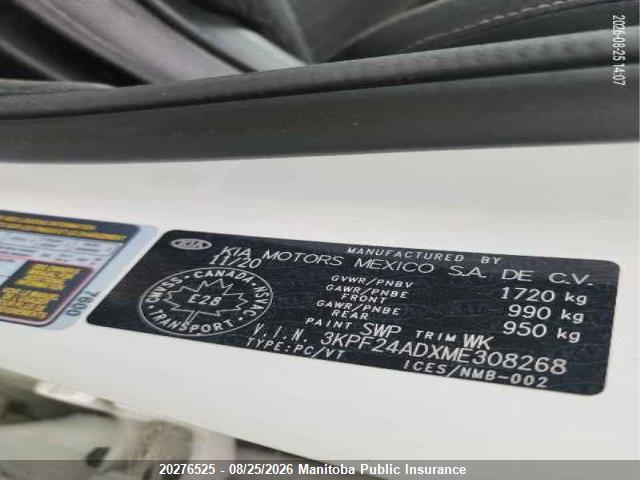 Продажа на аукционе авто 2021 Kia Forte Lx, vin: 3KPF24ADXME308268, номер лота: 20276525