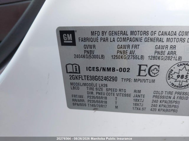 2016 Gmc Terrain Sle V6 მანქანა იყიდება აუქციონზე, vin: 2GKFLTE38G6246290, აუქციონის ნომერი: 20276564