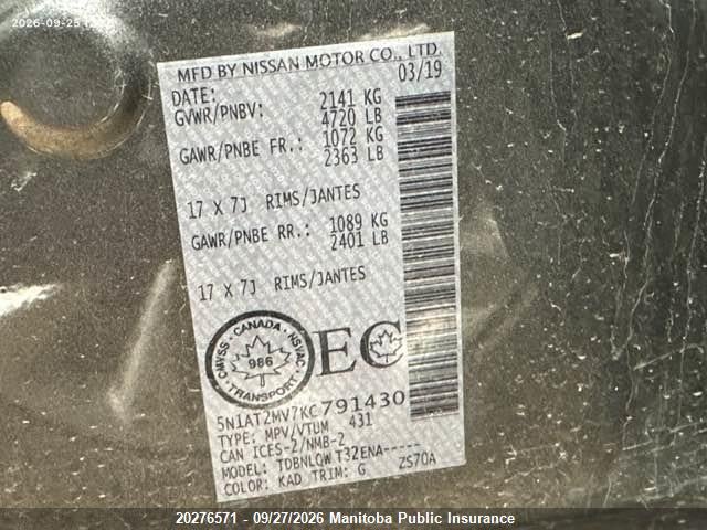 Nissan Rogue Sl 2019 5N1AT2MV7KC791430 Image 9