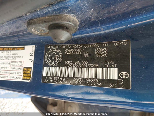 20276576 :رقم المزاد ، JTDKN3DU9A0133298 vin ، 2010 Toyota Prius مزاد بيع