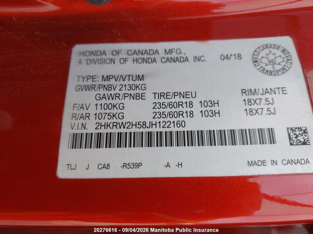 Honda CR-V EX 2018 2HKRW2H58JH122160 Image 8