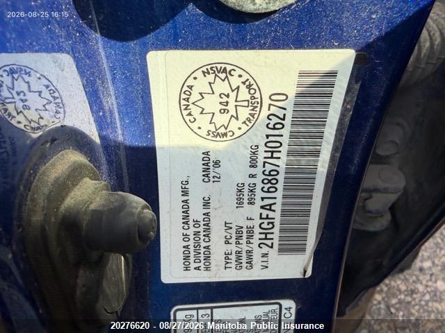 Продаж на аукціоні авто 2007 Honda Civic Ex, vin: 2HGFA16867H016270, номер лоту: 20276620