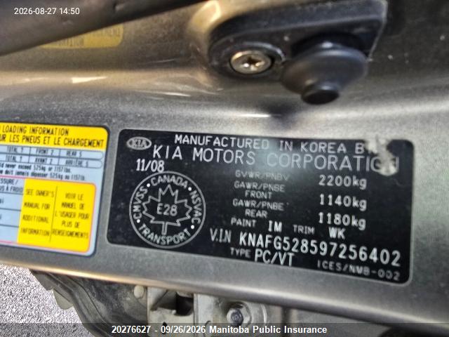 20276627 :رقم المزاد ، KNAFG528597256402 vin ، 2009 Kia Rondo Ex مزاد بيع