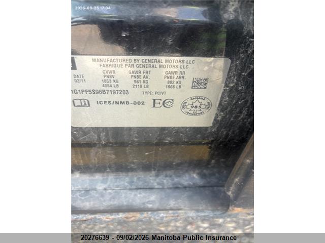 Продаж на аукціоні авто 2011 Chevrolet Cruze Lt Turbo, vin: 1G1PF5S98B7197203, номер лоту: 20276639