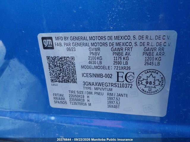 Aukcja sprzedaży 2024 Chevrolet Equinox Rs, vin: 3GNAXWEG7RS110372, numer aukcji: 20276644