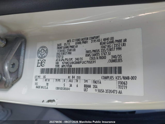 Ford ESCAPE SE 2015 1FMCU9G98FUC70231 Image 8