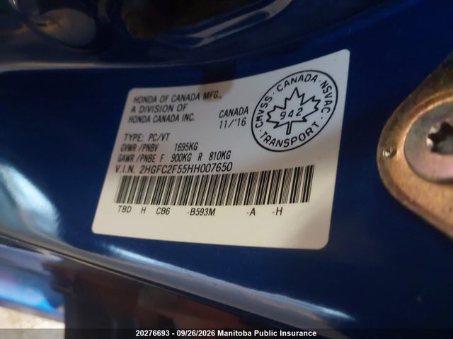 Honda Civic Lx 2017 2HGFC2F55HH007650 Image 9