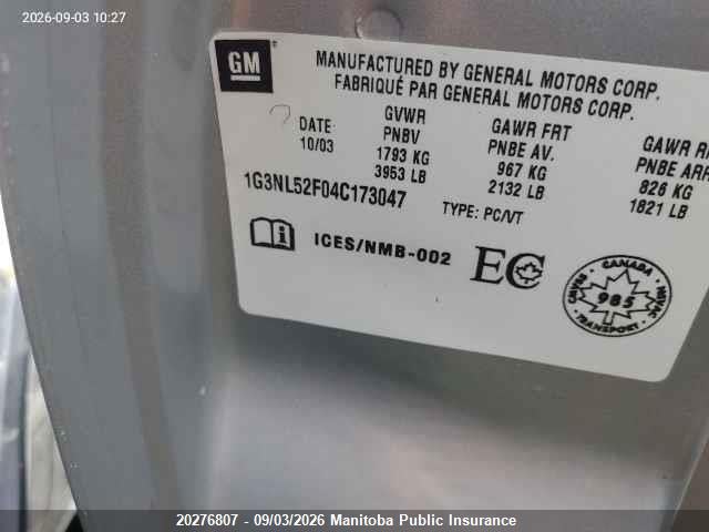 Aukcja sprzedaży 2004 Oldsmobile Alero Gl, vin: 1G3NL52F04C173047, numer aukcji: 20276807