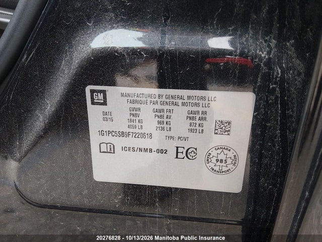 1G1PC5SB9F7220618 Chevrolet Cruze Lt Turbo