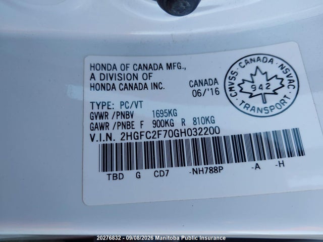 Honda CIVIC EX 2016 2HGFC2F70GH032200 Image 8