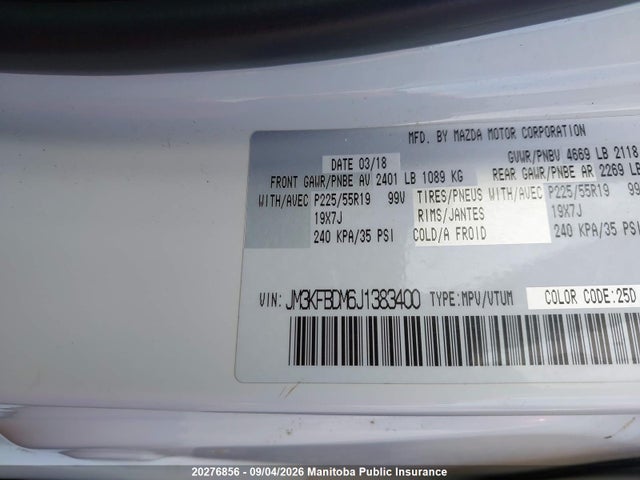 Продажа на аукционе авто 2018 Mazda Cx-5 Gt, vin: JM3KFBDM6J1383400, номер лота: 20276856