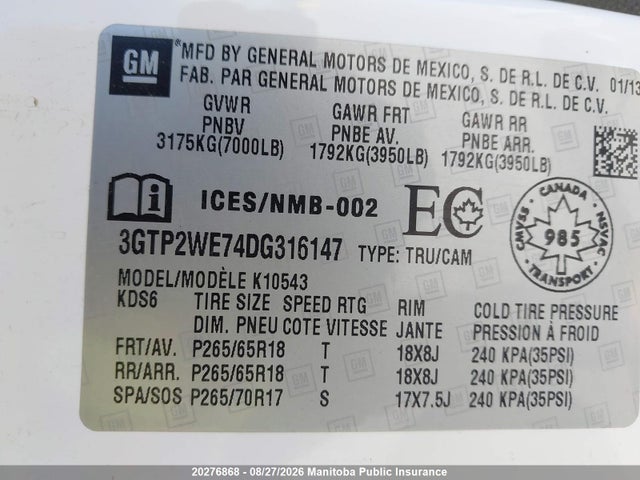 Продаж на аукціоні авто 2013 Gmc Sierra 1500 Slt Crew Cab, vin: 3GTP2WE74DG316147, номер лоту: 20276868