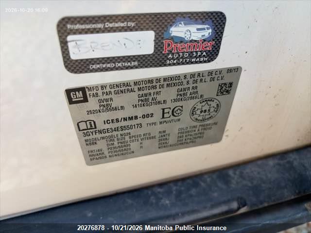 20276878 :رقم المزاد ، 3GYFNGE34ES550173 vin ، 2014 Cadillac Srx V6 مزاد بيع