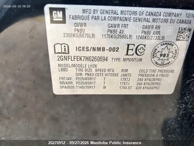 Chevrolet EQUINOX LT 2017 2GNFLFEK7H6260694 Image 9