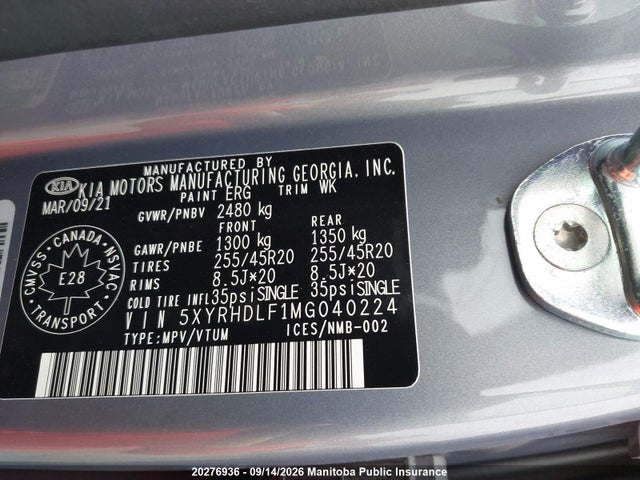 5XYRHDLF1MG040224 KIA Sorento Ex Turbo