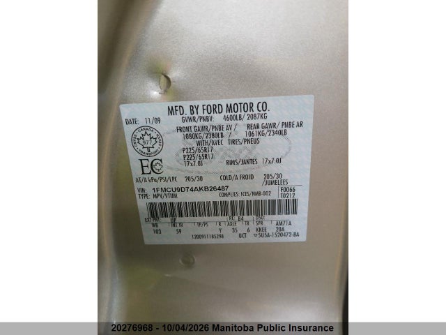 Auction sale of the 2010 Ford Escape Xlt, vin: 1FMCU9D74AKB26487, lot number: 20276968