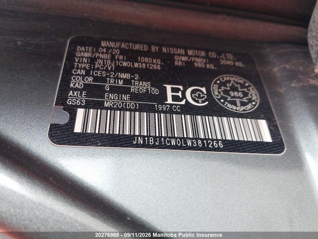 JN1BJ1CW0LW381266 Nissan Qashqai Sv