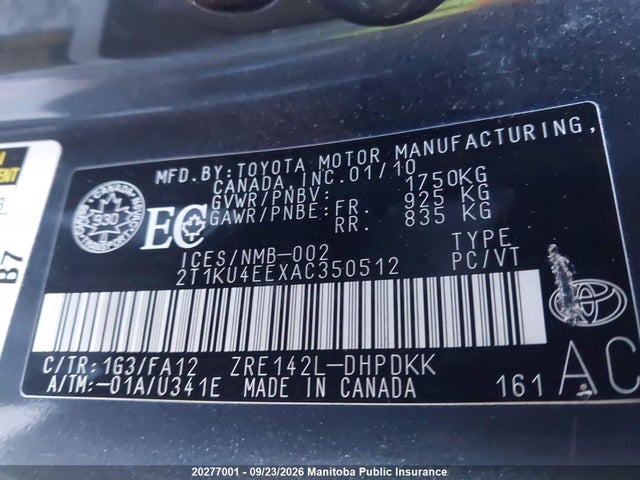 2010 Toyota Matrix მანქანა იყიდება აუქციონზე, vin: 2T1KU4EEXAC350512, აუქციონის ნომერი: 20277001