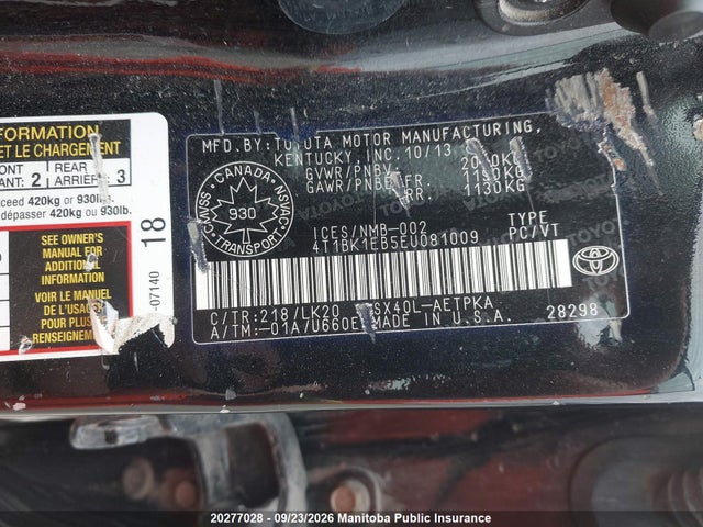 Toyota AVALON LIMITED 2014 4T1BK1EB5EU081009 Image 9