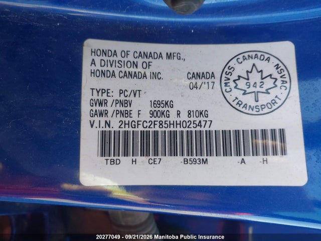 2HGFC2F85HH025477 Honda CIVIC EX