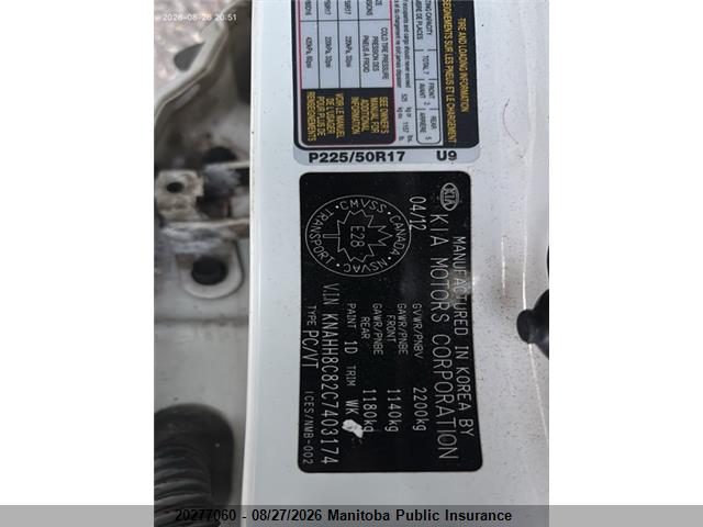 Aukcja sprzedaży 2012 Kia Rondo Ex, vin: KNAHH8C82C7403174, numer aukcji: 20277060