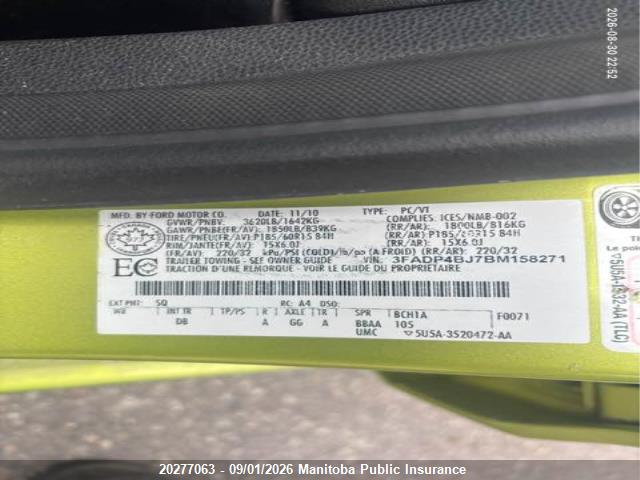 Продаж на аукціоні авто 2011 Ford Fiesta Se, vin: 3FADP4BJ7BM158271, номер лоту: 20277063