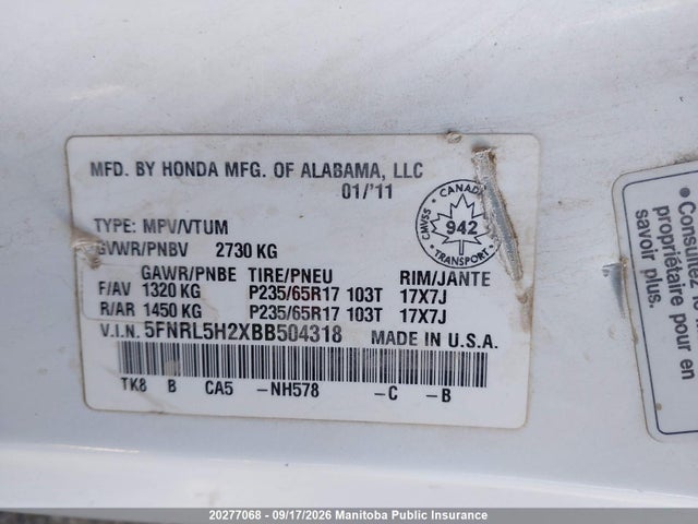 Aukcja sprzedaży 2011 Honda Odyssey Lx, vin: 5FNRL5H2XBB504318, numer aukcji: 20277068