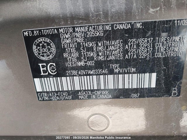 Aukcja sprzedaży 2010 Toyota Rav4, vin: 2T3BF4DV7AW033546, numer aukcji: 20277095
