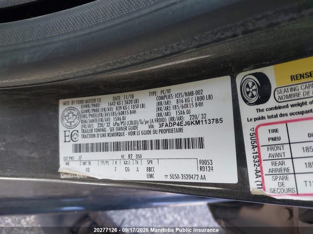 3FADP4EJ6KM113785 Ford FIESTA SE