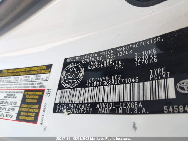 Aukcja sprzedaży 2009 Toyota Camry Hybrid, vin: 4T1BB46K89U071046, numer aukcji: 20277166