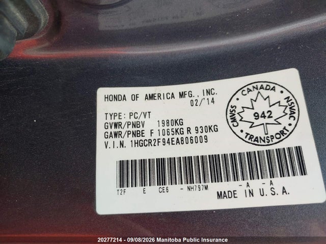 Honda Accord Touring 2014 1HGCR2F94EA806009 Image 8
