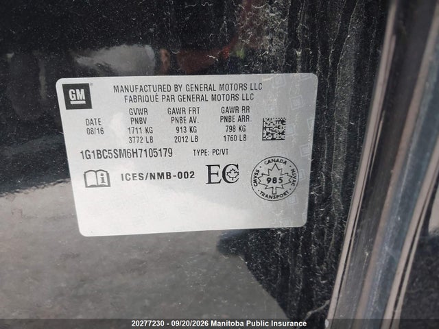 Продаж на аукціоні авто 2017 Chevrolet Cruze Ls Turbo, vin: 1G1BC5SM6H7105179, номер лоту: 20277230