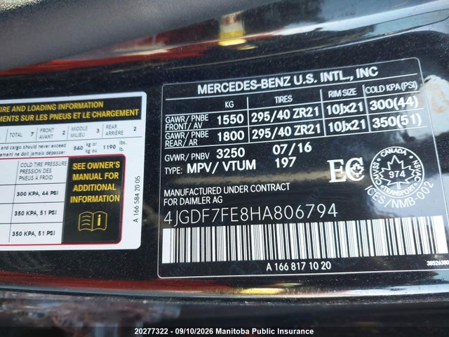 4JGDF7FE8HA806794 Mercedes Benz Gls63