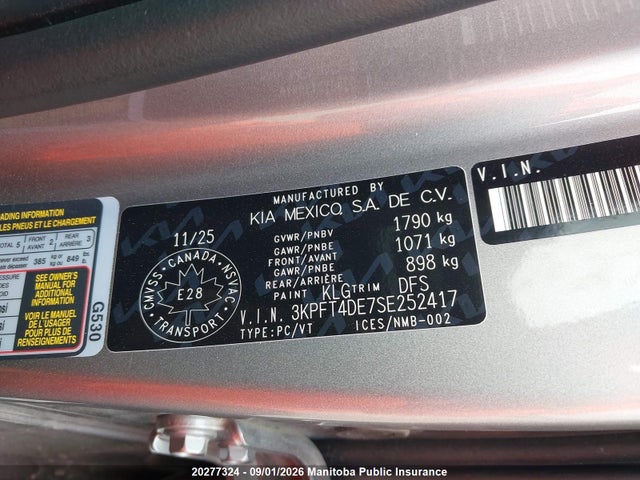 Aukcja sprzedaży 2025 Kia K4 Lx, vin: 3KPFT4DE7SE252417, numer aukcji: 20277324