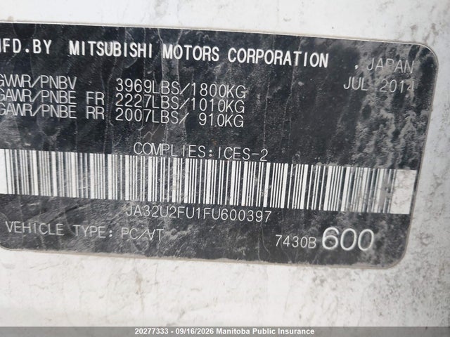 JA32U2FU1FU600397 Mitsubishi Lancer Se