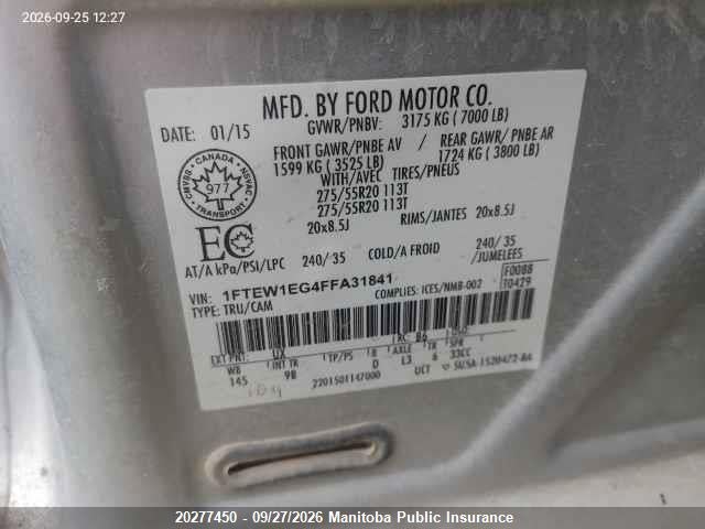 Продаж на аукціоні авто 2015 Ford F150 Platinum Supercrew, vin: 1FTEW1EG4FFA31841, номер лоту: 20277450