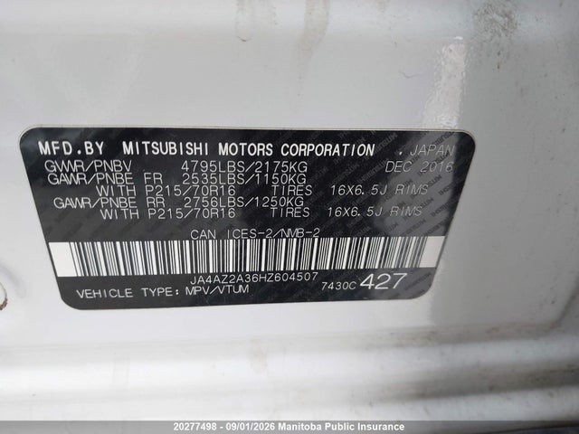 Mitsubishi Outlander Es 2017 JA4AZ2A36HZ604507 Image 8