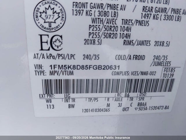 Ford EXPLORER XLT 2015 1FM5K8D85FGB20631 Image 9