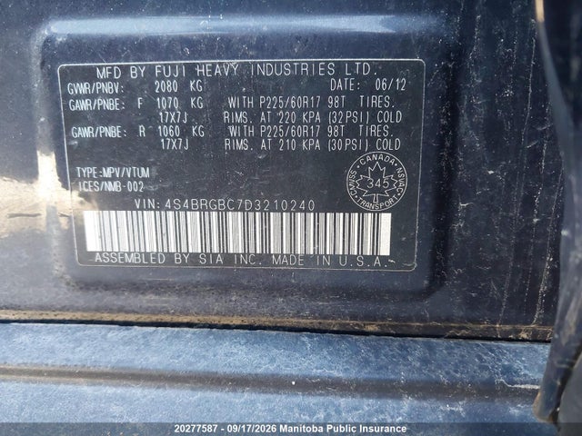 Продаж на аукціоні авто 2013 Subaru Outback 2.5i, vin: 4S4BRGBC7D3210240, номер лоту: 20277587