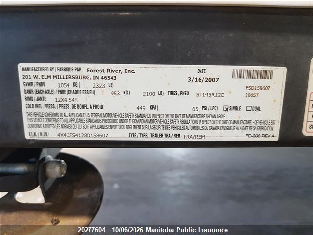 Продаж на аукціоні авто 2008 Camper Trailer Flagstaff, vin: 4X4CFS4128D158607, номер лоту: 20277604