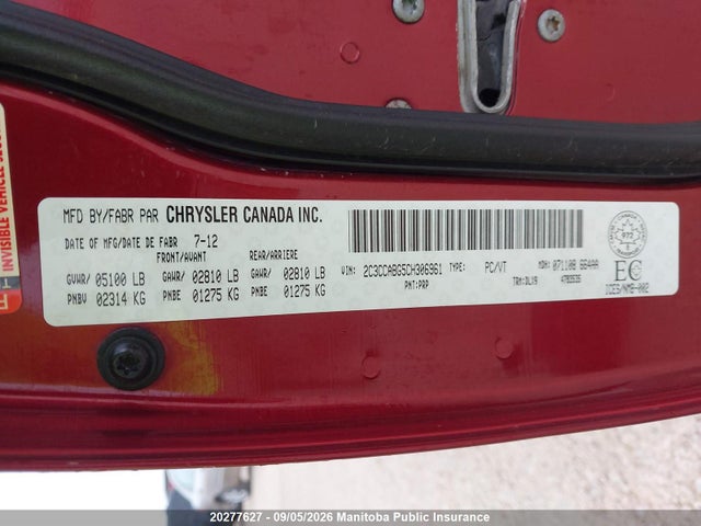 20277627 :رقم المزاد ، 2C3CCABG5CH306961 vin ، 2012 Chrysler 300 S مزاد بيع