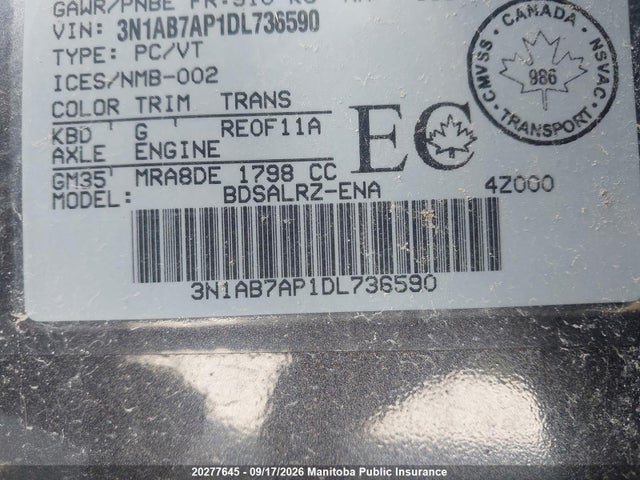 20277645 :رقم المزاد ، 3N1AB7AP1DL736590 vin ، 2013 Nissan Sentra 1.8 Sv مزاد بيع