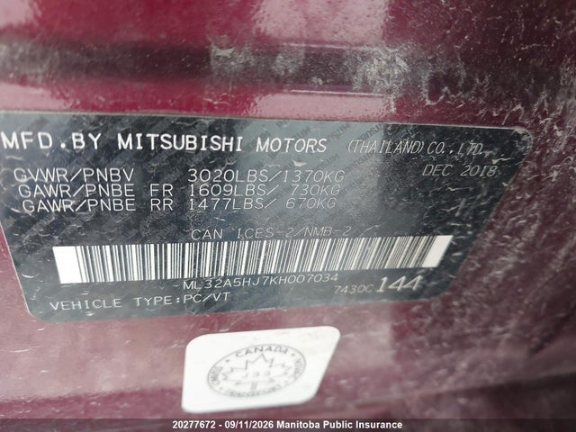 Mitsubishi MIRAGE ES 2019 ML32A5HJ7KH007034 Image 8