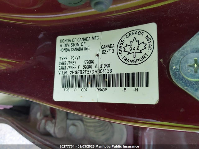 2013 Honda Civic Ex მანქანა იყიდება აუქციონზე, vin: 2HGFB2F57DH004133, აუქციონის ნომერი: 20277704