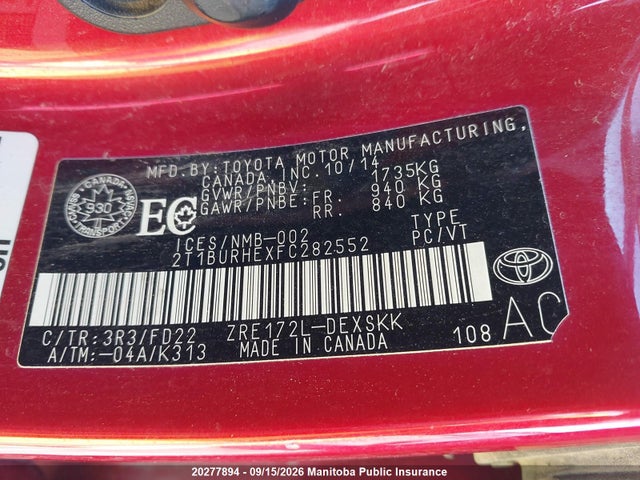 Toyota Corolla S 2015 2T1BURHEXFC282552 Image 9